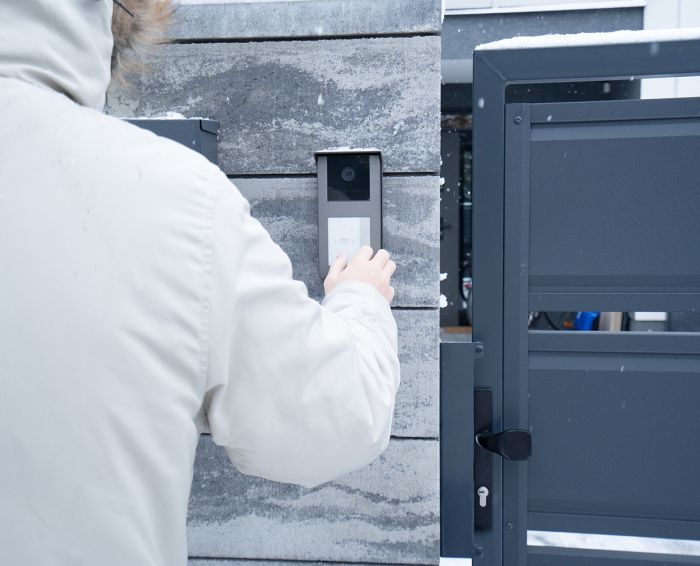 cctv surveillance system, home security camera outdoor, entrance intercome, man ringing at door